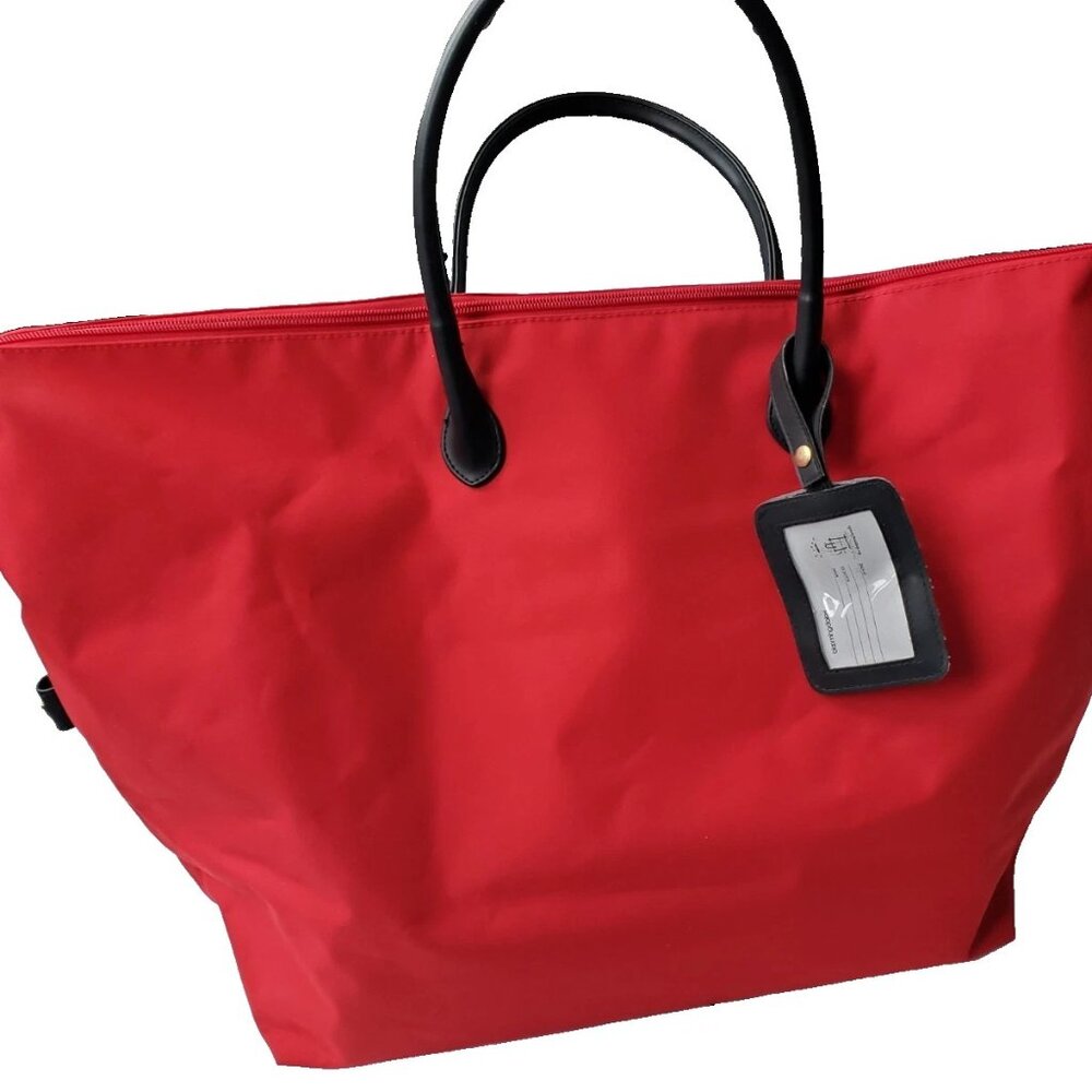 Bloomingdales Canvas Travel Luggage Weekender Overnight Red Duffel Bag